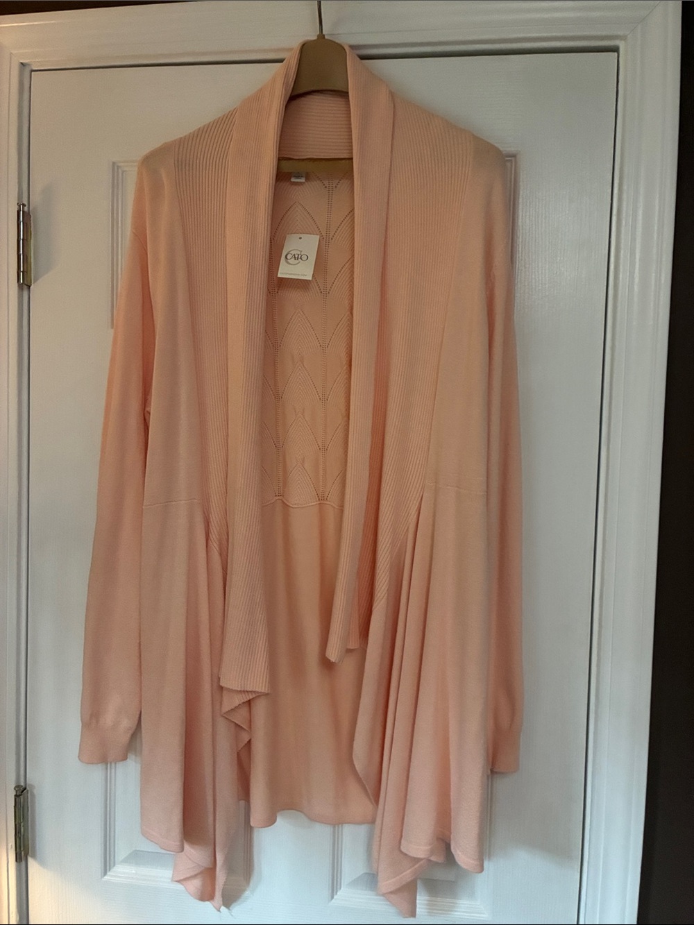 Cato Light Peach Draped Open-Front Women's Cardigan L NWT